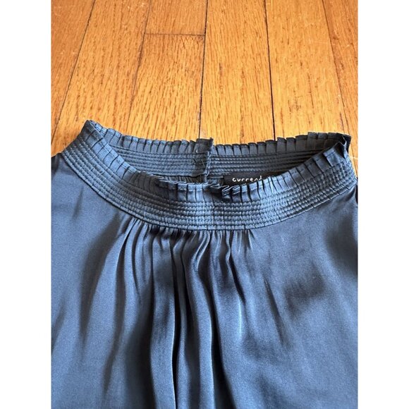 Current Air High Neck Blouse Pleated Satin Ruffle Trim Top Size Large Green - Picture 3 of 6